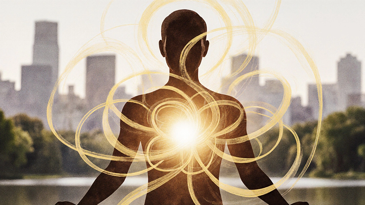 Symbolická energie proudí z hrudníku a rukou, bez fyzického kontaktu s genitáliemi.