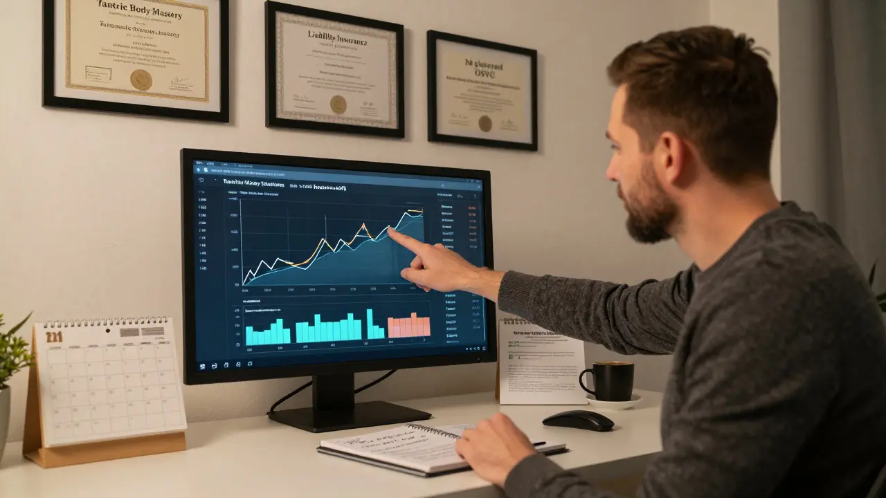 Financial advisor showing cashflow dashboard for tantric massage business