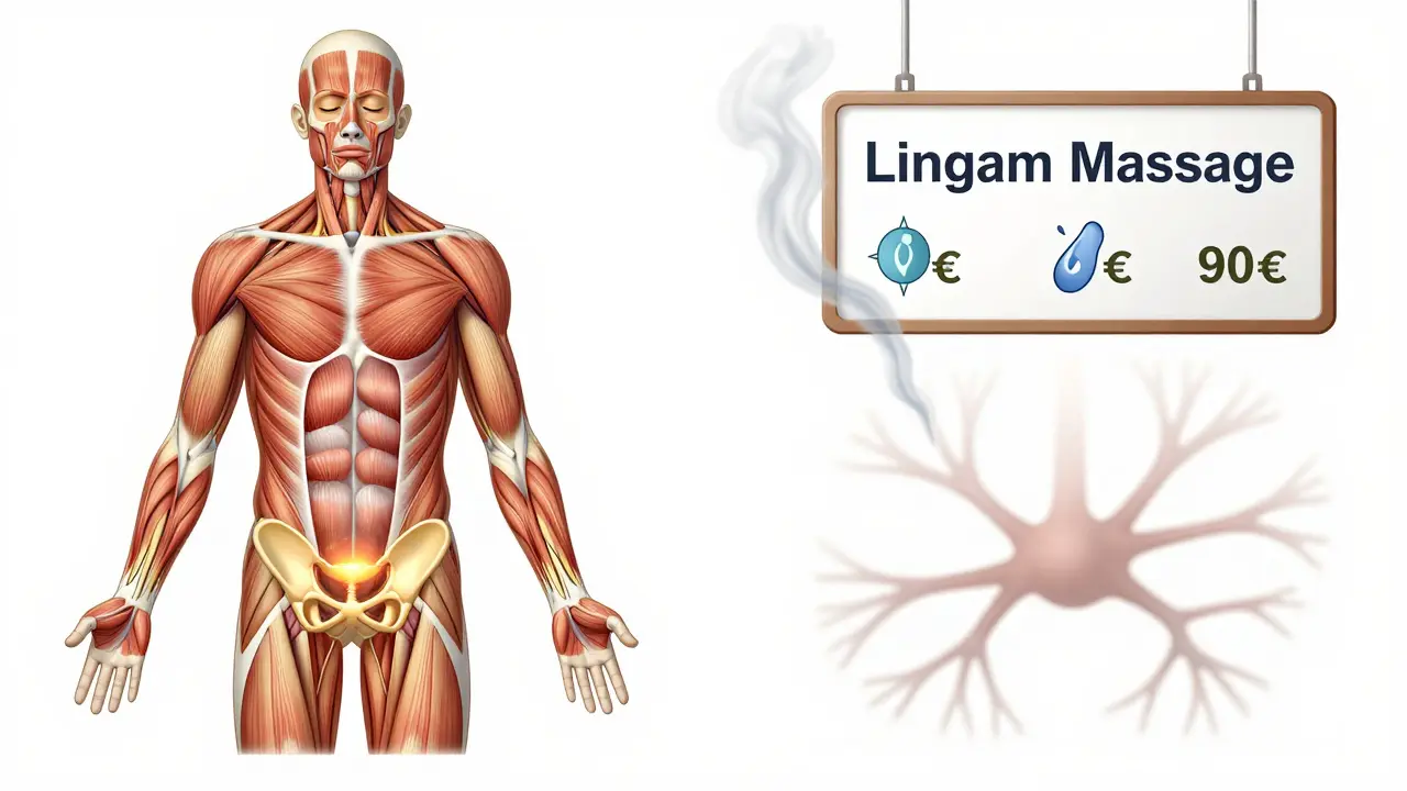 Ilustrace porovnávající vědecky podložené metody regenerace s neověřenou lingam masáží, symbolicky znázorněné.