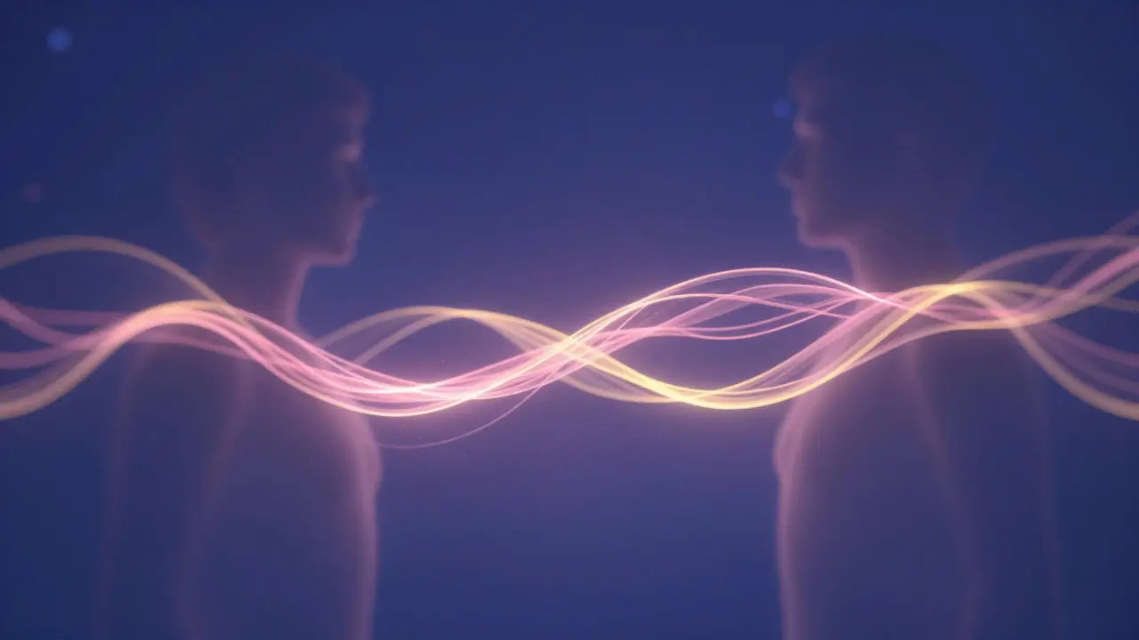 Abstraktní ilustrace emocionální synchronizace a propojení párů