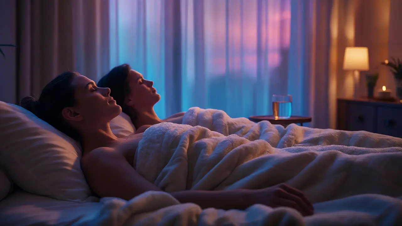 Couple relaxing together under a blanket after a soothing massage