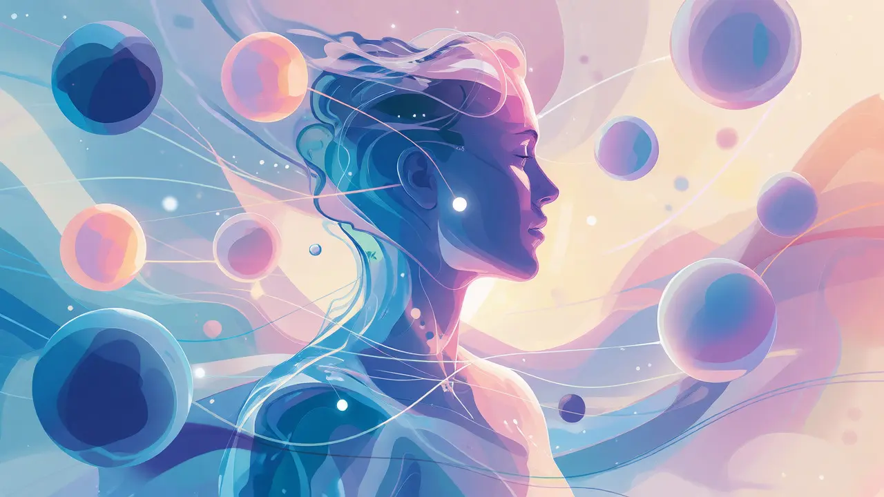 Abstraktní ilustrace spojení a pozitivní zpětné vazby v wellness
